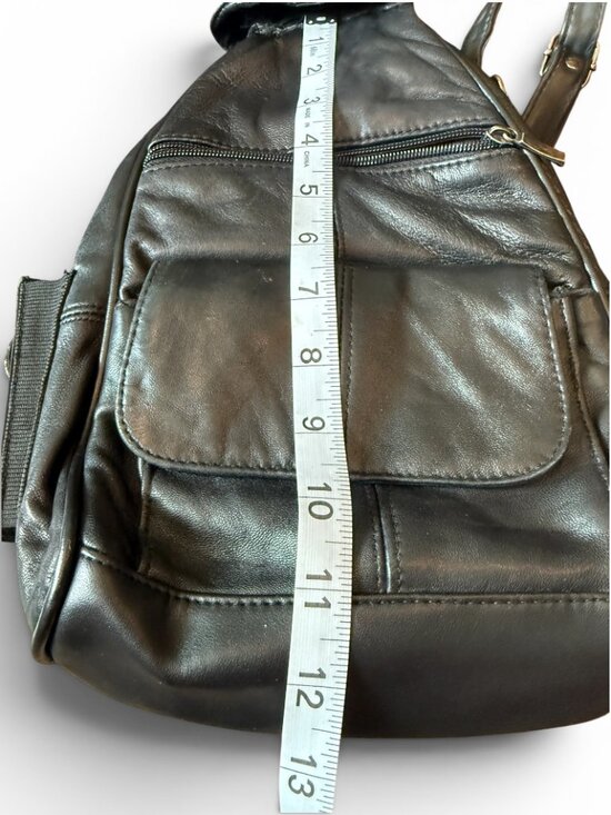 Vintage Black Leather Sling Backpack Crossbody Convertible Mini Backpack Travel